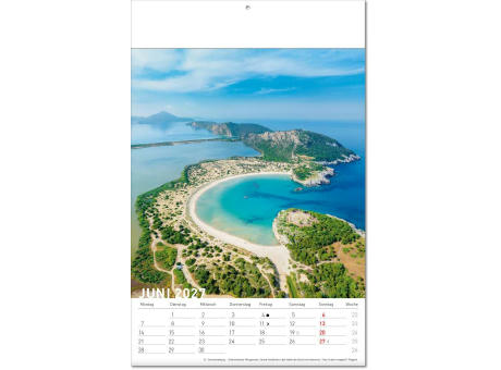Kalender "Reiseziele" im Format 24 x 37,5 cm, mit Fälzel
