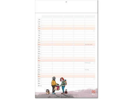 Kalender "Familienplaner" im Format 24 x 37,5 cm, mit Fälzel