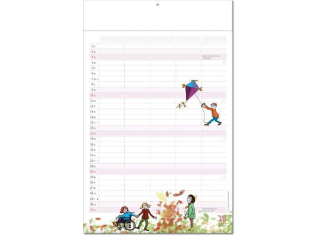 Kalender "Familienplaner" im Format 24 x 37,5 cm, mit Fälzel