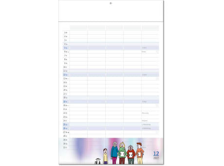Kalender "Familienplaner" im Format 24 x 37,5 cm, mit Fälzel
