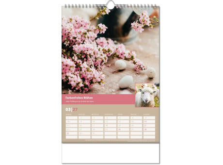 Kalender "Landlaune" im Format 24 x 38,5 cm, mit Wire-O Bindung und verlängerter Rückwand