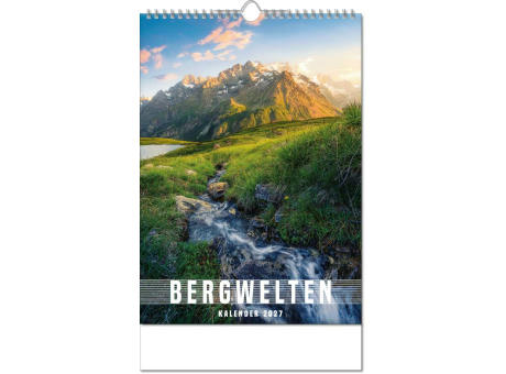 Kalender "Bergwelten" im Format 24 x 38,5 cm, mit Wire-O Bindung und verlängerter Rückwand