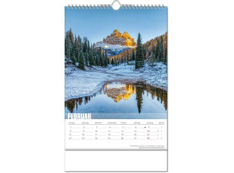 Kalender "Bergwelten" im Format 24 x 38,5 cm, mit Wire-O Bindung und verlängerter Rückwand