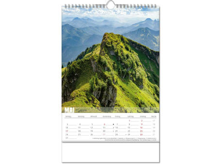 Kalender "Bergwelten" im Format 24 x 38,5 cm, mit Wire-O Bindung und verlängerter Rückwand