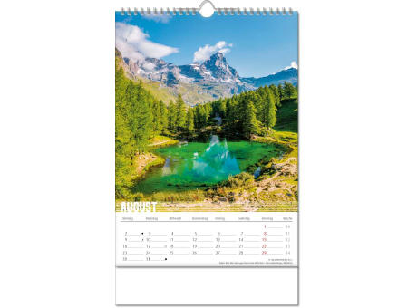 Kalender "Bergwelten" im Format 24 x 38,5 cm, mit Wire-O Bindung und verlängerter Rückwand