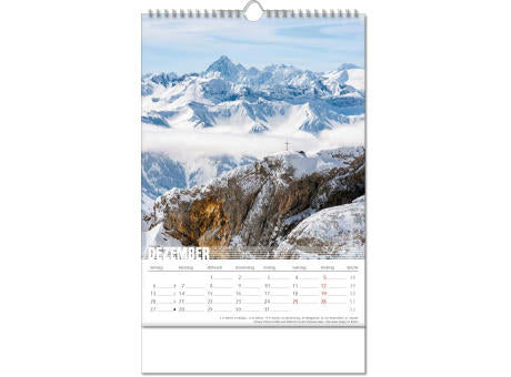 Kalender "Bergwelten" im Format 24 x 38,5 cm, mit Wire-O Bindung und verlängerter Rückwand