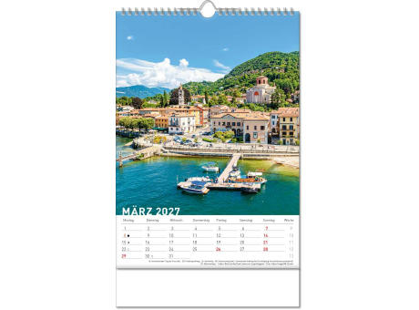Kalender "Reiseziele" im Format 24 x 38,5 cm, mit Wire-O Bindung und verlängerter Rückwand