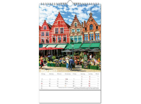 Kalender "Reiseziele" im Format 24 x 38,5 cm, mit Wire-O Bindung und verlängerter Rückwand