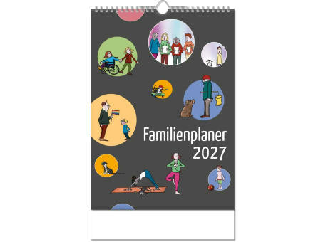 Kalender "Familienplaner" im Format 24 x 38,5 cm, mit Wire-O Bindung und verlängerter Rückwand