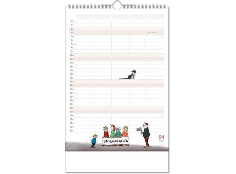 Kalender "Familienplaner" im Format 24 x 38,5 cm, mit Wire-O Bindung und verlängerter Rückwand