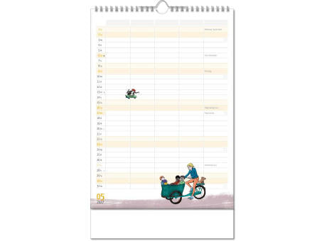 Kalender "Familienplaner" im Format 24 x 38,5 cm, mit Wire-O Bindung und verlängerter Rückwand