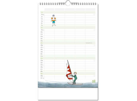 Kalender "Familienplaner" im Format 24 x 38,5 cm, mit Wire-O Bindung und verlängerter Rückwand