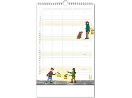 Kalender "Familienplaner" im Format 24 x 38,5 cm, mit Wire-O Bindung und verlängerter Rückwand