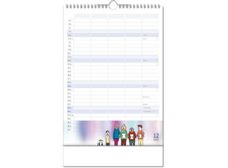 Kalender "Familienplaner" im Format 24 x 38,5 cm, mit Wire-O Bindung und verlängerter Rückwand