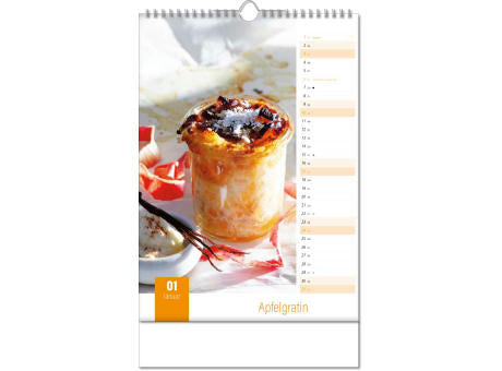 Kalender "Aromaküche" im Format 24 x 38,5 cm, mit Wire-O Bindung und verlängerter Rückwand
