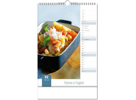 Kalender "Aromaküche" im Format 24 x 38,5 cm, mit Wire-O Bindung und verlängerter Rückwand