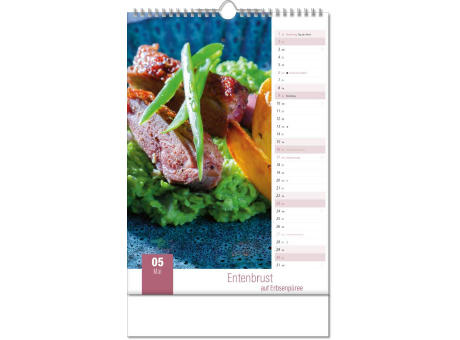 Kalender "Aromaküche" im Format 24 x 38,5 cm, mit Wire-O Bindung und verlängerter Rückwand