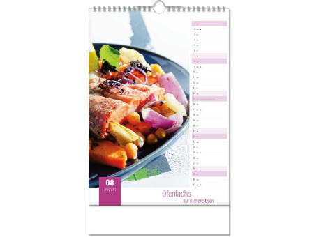 Kalender "Aromaküche" im Format 24 x 38,5 cm, mit Wire-O Bindung und verlängerter Rückwand