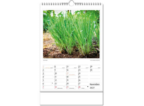 Kalender "Botanica" im Format 24 x 38,5 cm, mit Wire-O Bindung und verlängerter Rückwand
