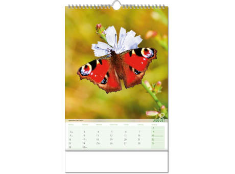 Kalender "Blick ins Tierreich" im Format 24 x 38,5 cm, mit Wire-O Bindung und verlängerter Rückwand