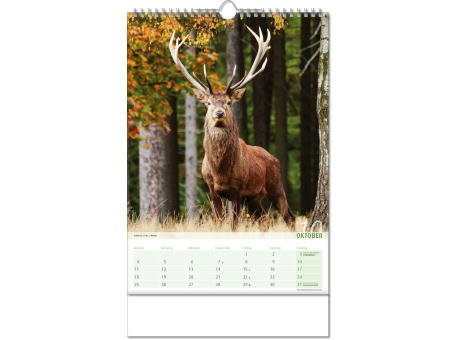 Kalender "Blick ins Tierreich" im Format 24 x 38,5 cm, mit Wire-O Bindung und verlängerter Rückwand