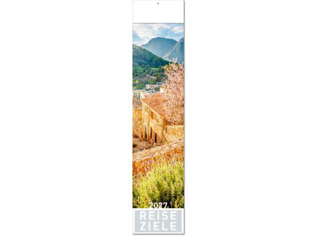 Kalender "Reiseziele" im Format 11 x 50 cm, mit Fälzel