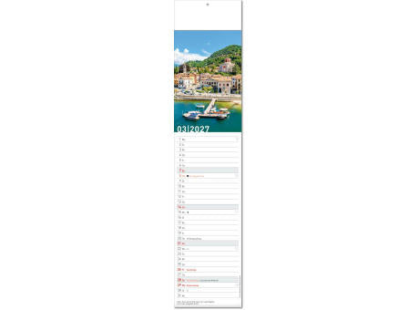 Kalender "Reiseziele" im Format 11 x 50 cm, mit Fälzel