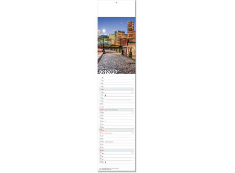 Kalender "Reiseziele" im Format 11 x 50 cm, mit Fälzel