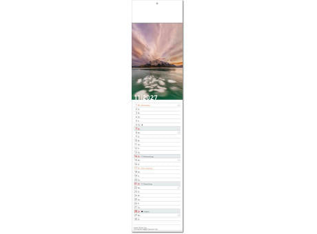 Kalender "Reiseziele" im Format 11 x 50 cm, mit Fälzel