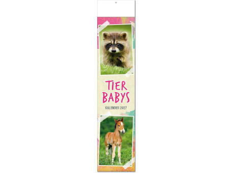 Kalender "Tierbabys" im Format 11 x 50 cm, mit Fälzel