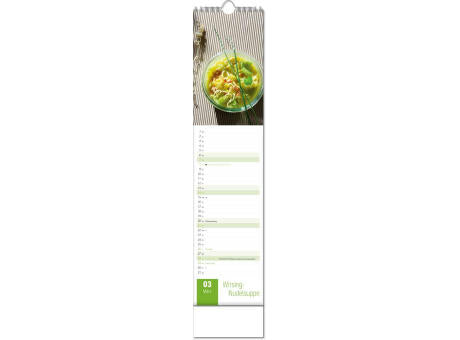 Kalender "Aromaküche" im Format 11 x 51 cm, mit Wire-O-Bindung und verlängerter Rückwand
