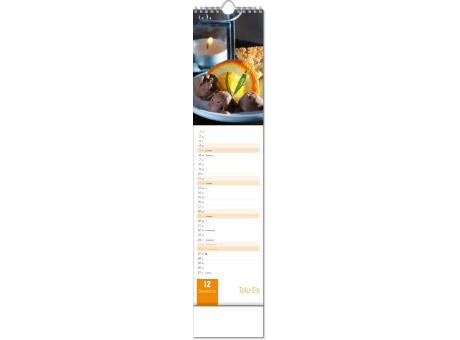 Kalender "Aromaküche" im Format 11 x 51 cm, mit Wire-O-Bindung und verlängerter Rückwand