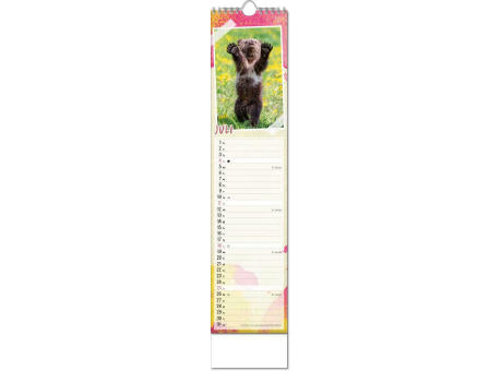 Kalender "Tierbabys" im Format 11 x 51 cm, mit Wire-O-Bindung und verlängerter Rückwand