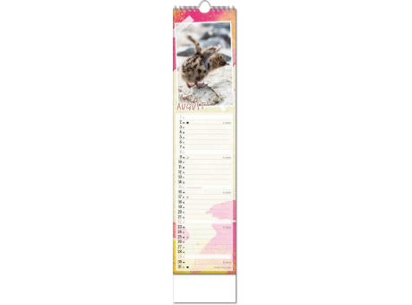 Kalender "Tierbabys" im Format 11 x 51 cm, mit Wire-O-Bindung und verlängerter Rückwand