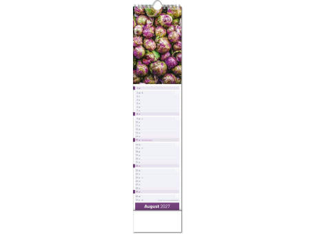 Kalender "Fresh" im Format 11 x 51 cm, mit Wire-O-Bindung und verlängerter Rückwand