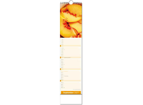 Kalender "Fresh" im Format 11 x 51 cm, mit Wire-O-Bindung und verlängerter Rückwand