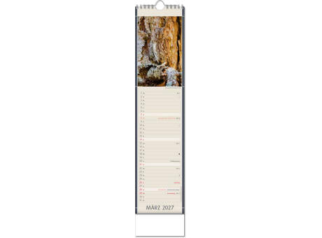 Kalender "Fundstücke der Natur" im Format 11 x 51 cm, mit Wire-O-Bindung und verlängerter Rückwand