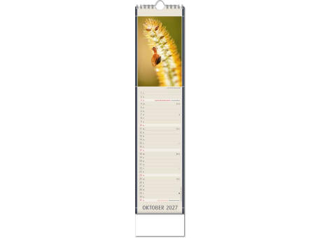 Kalender "Fundstücke der Natur" im Format 11 x 51 cm, mit Wire-O-Bindung und verlängerter Rückwand