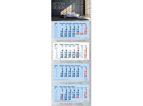 4-Monatsplaner "Junior-4" mit deutsch-mehrsprachigem Kalendarium im Format 33 x 87,5 cm, blau