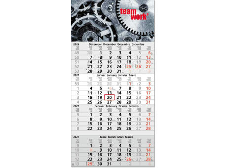 Vier-Monats-Planer "Tetra" im Format 30 x 60 cm, grau, Datumsweiser umgelegt