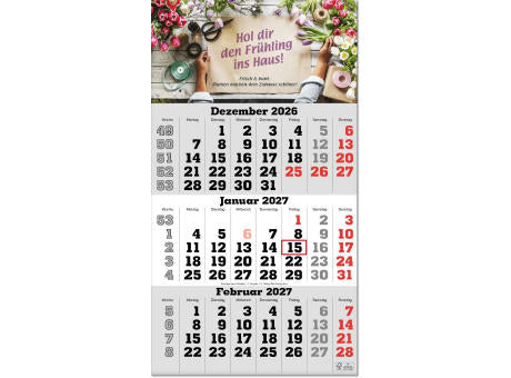 Drei-Monats-Planer "Classic" im Format 30 x 54,5 cm, grau, Datumsweiser umgelegt
