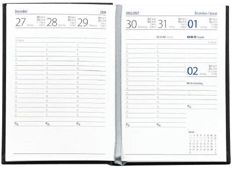 Taschenkalender "Taschenbuch Woche", im Format 10,5 x 14,8 cm, 144 Seiten,  grau/blau, Balacron schwarz