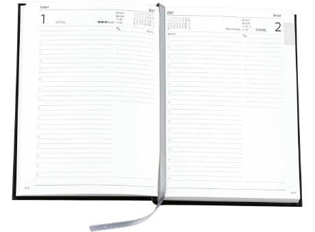 Buchkalender "Tages Chefkalender D", im Format 14,5 x 20,5 cm, 416 Seiten, grau, Decke Balacron schwarz