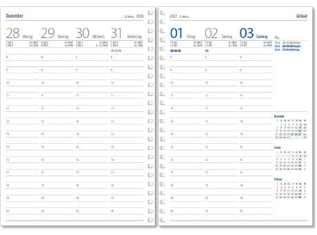 Wochenkalender "Klassik D Wire", im Format 14,5 x 20,5 cm, Wire-Bindung weiß, Deckelpaar Balacron schwarz