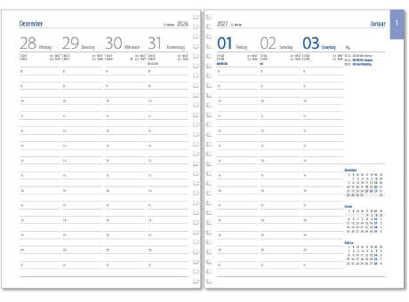 Wochenkalender "Business D Wire", im Format 17,2 x 24 cm, 144 Seiten, Wire-Bindung weiß, Deckelpaar Balacron schwarz