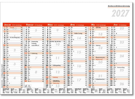 Tafelkalender im Format DIN A5, 21 x 14,8 cm, Kalendarium in rot/schwarz