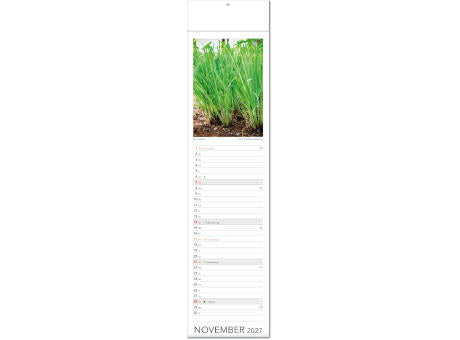 Kalender "Tee & Heiltees" im Format 13 x 53,5 cm, mit Fälzel