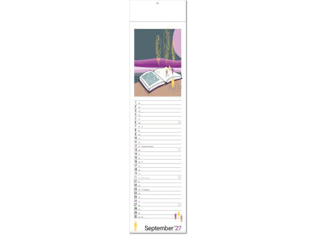 Kalender "Hyggelig" im Format 13 x 53,5 cm, mit Fälzel