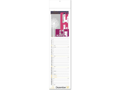 Kalender "Hyggelig" im Format 13 x 53,5 cm, mit Fälzel