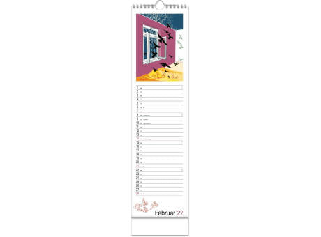 Kalender "Hyggelig" im Format 13 x 52,5 cm, mit Wire-O Bindung und verlängerter Rückwand